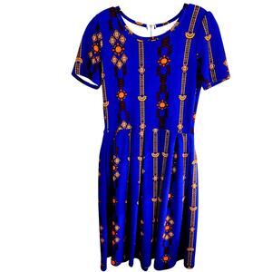 Lularoe Women's Dress Medium M Blue Orange Sleeves Misses Size 8 10